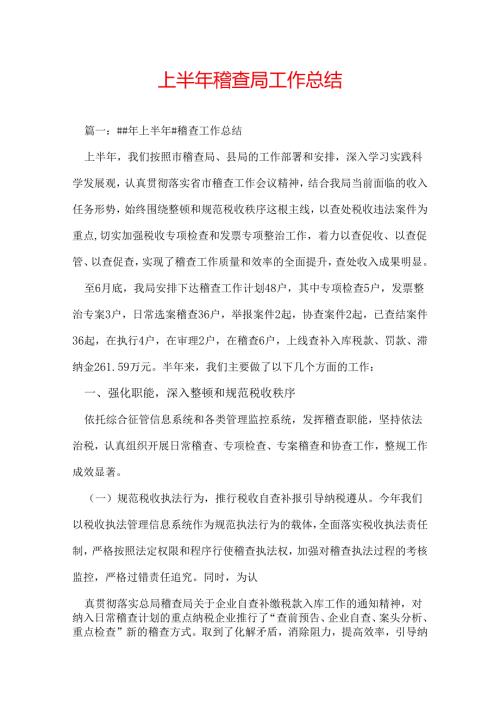 上半年稽查局工作总结.docx