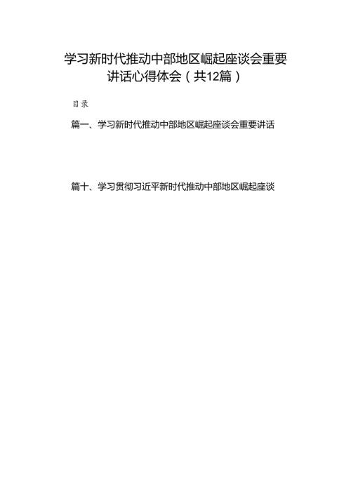 学习新时代推动中部地区崛起座谈会重要讲话心得体会12篇（最新版）.docx