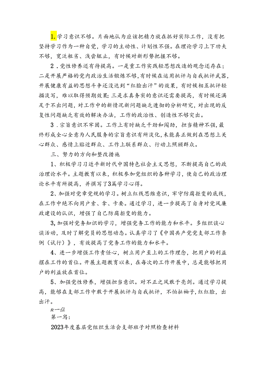 2024基层党组织生活会支部班子对照检查材料范文20242024五篇.docx_第2页