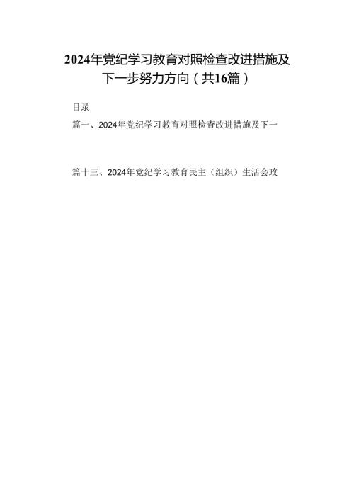 （16篇）2024年党纪学习教育对照检查改进措施及下一步努力方向（精选）.docx