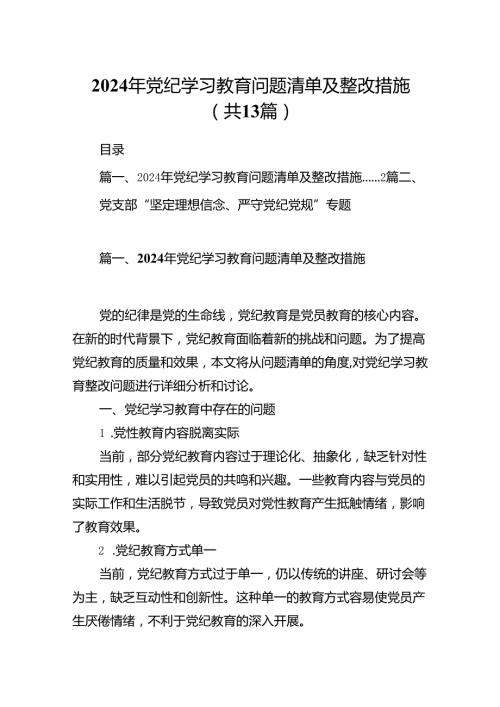 2024年党纪学习教育问题清单及整改措施13篇（详细版）.docx