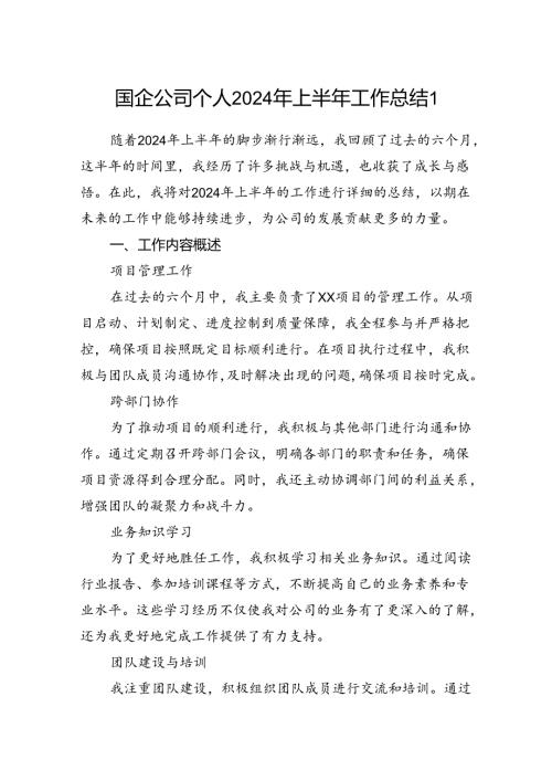 国企公司党员干部职工个人2024年上半年工作总结2篇.docx