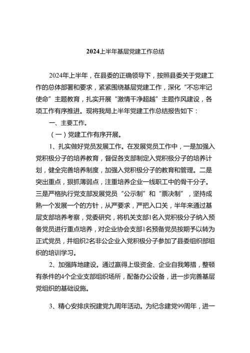 基层党支部2024上半年党建工作总结报告9篇（最新版）.docx