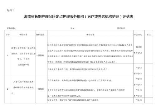 海南省长期护理保险定点护理服务机构（医疗或养老机构护理、居家上门机构护理）评估表、申请表.docx