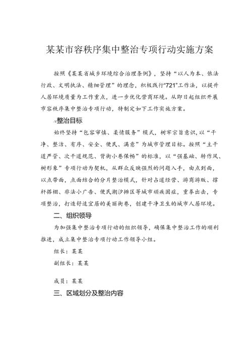 某某市容秩序集中整治专项行动实施方案.docx
