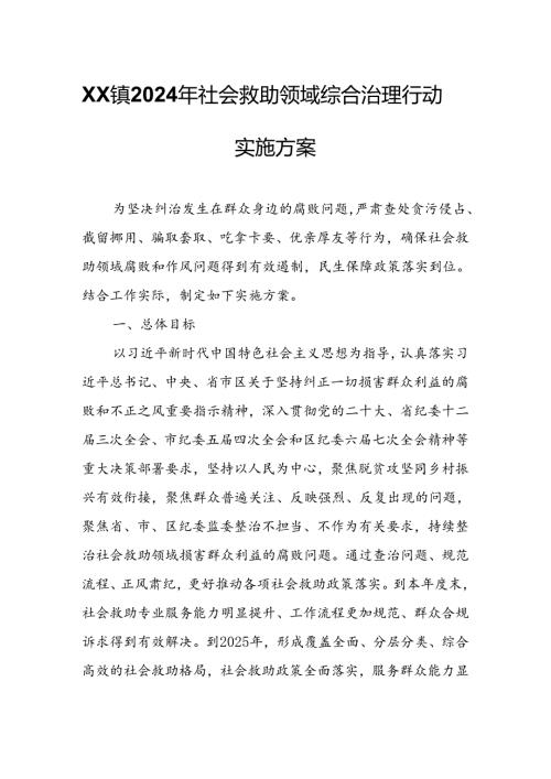 XX镇2024年社会救助领域综合治理行动实施方案.docx
