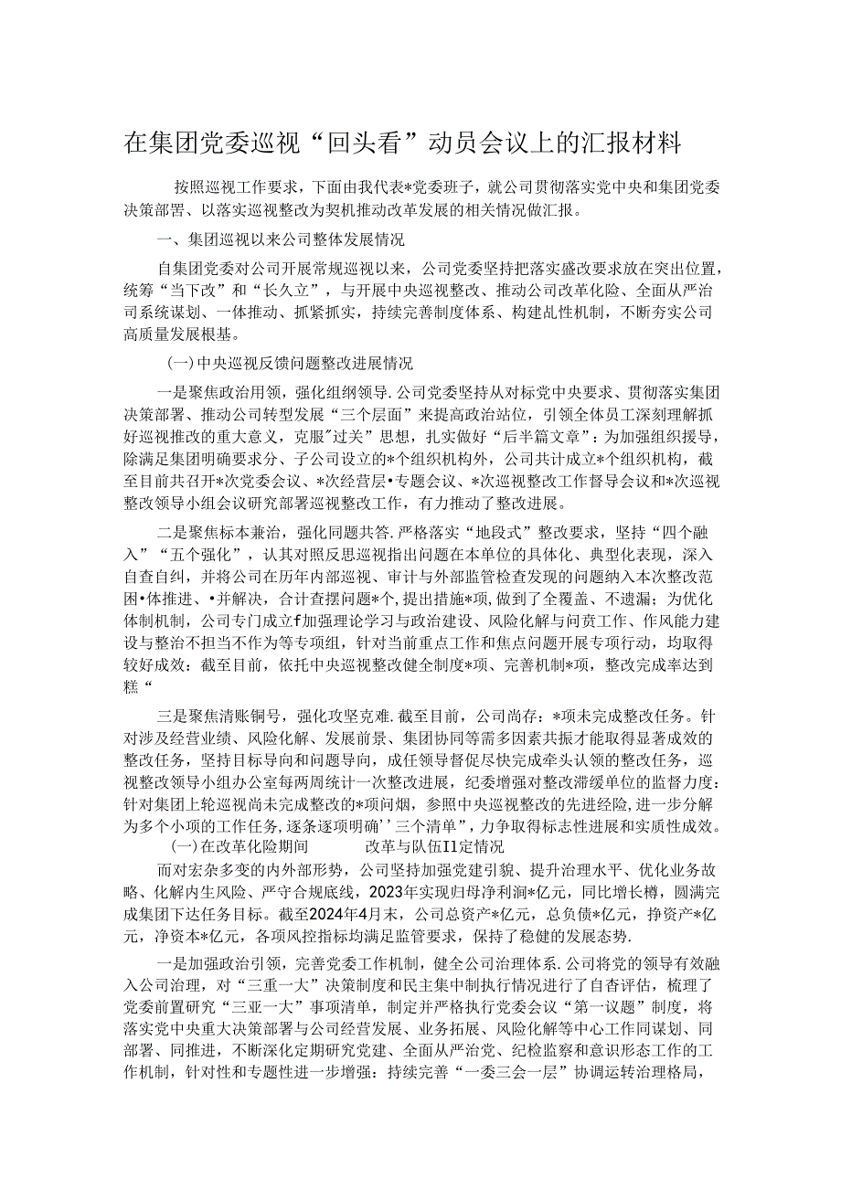 在集团党委巡视“回头看”动员会议上的汇报材料(3).docx_第1页