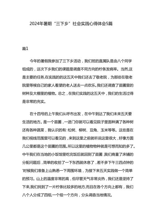 2024年暑期“三下乡”社会实践心得体会5篇.docx