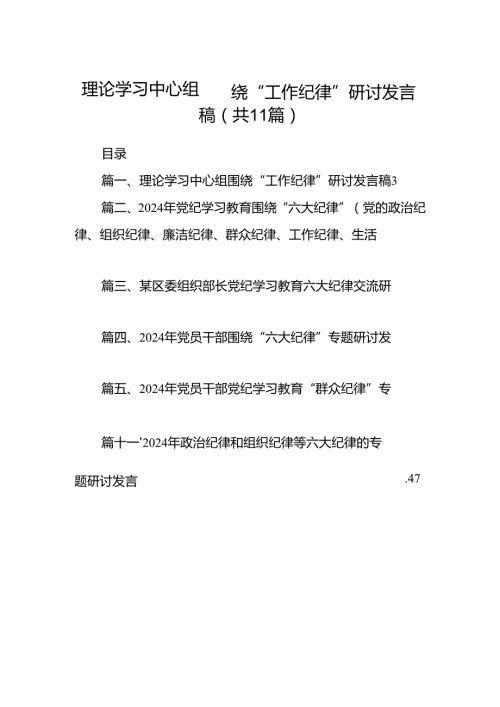（11篇）理论学习中心组围绕“工作纪律”研讨发言稿优选.docx