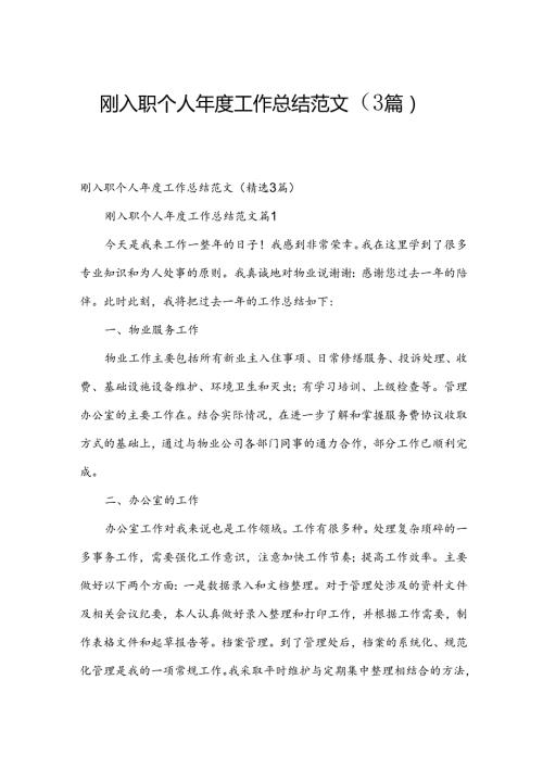 刚入职个人工作总结范文（3篇）.docx