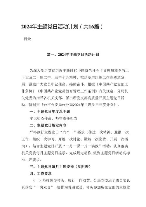 （16篇）2024年主题党日活动计划（最新版）.docx
