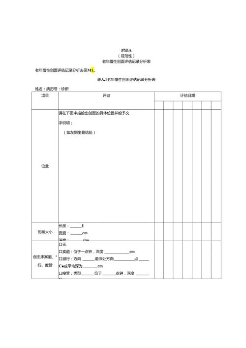 老年慢性创面评估记录分析表、敷料的选择与应用、局部护理技术操作步骤、记录表、PUSH创面愈合评估测评表.docx