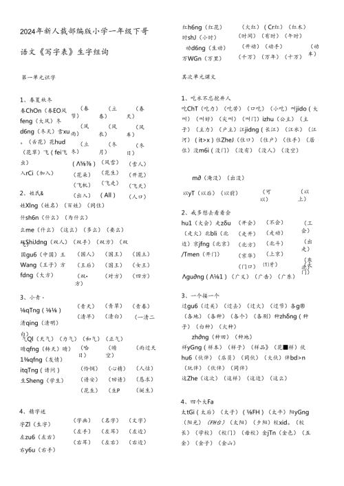2024年新人教部编版小学一年级下册生字表组词.docx