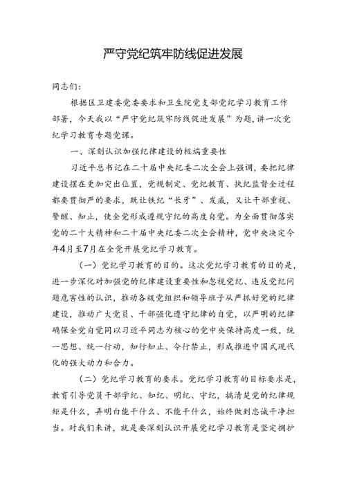 严守党纪 筑牢防线 促进发展.docx