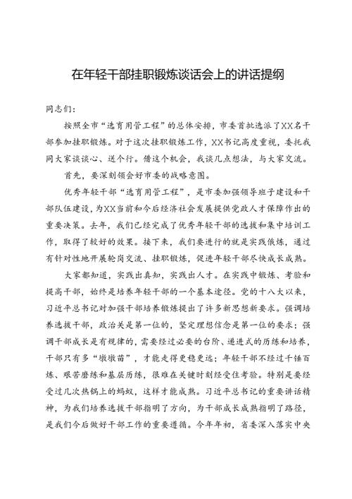 在年轻干部挂职锻炼谈话会上的讲话提纲.docx
