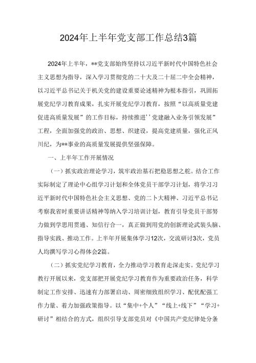2024年上半年党支部工作总结3篇.docx