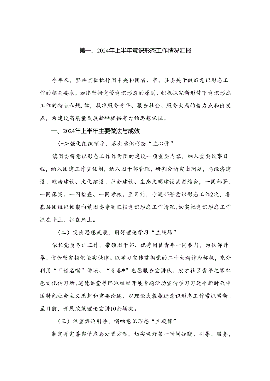 （10篇）2024年上半年意识形态工作情况汇报范文.docx_第2页