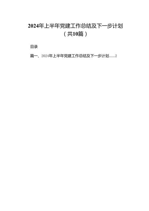 2024年上半年党建工作总结及下一步计划(10篇集合).docx