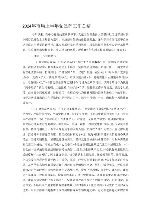 2024年市局上半年党建部工作总结.docx