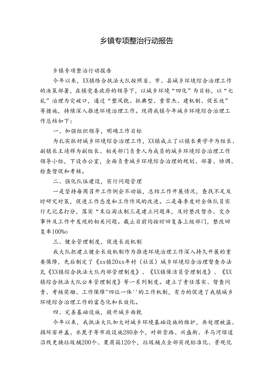 乡镇专项整治行动报告.docx_第1页