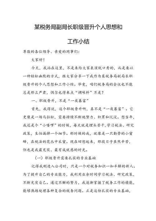 某税务局副局长职级晋升个人思想和工作小结.docx