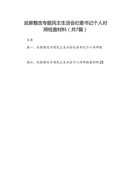 巡察整改专题民主生活会纪委书记个人对照检查材料（共7篇）.docx