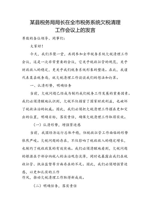 某县税务局局长在全市税务系统欠税清理工作会议上的发言.docx
