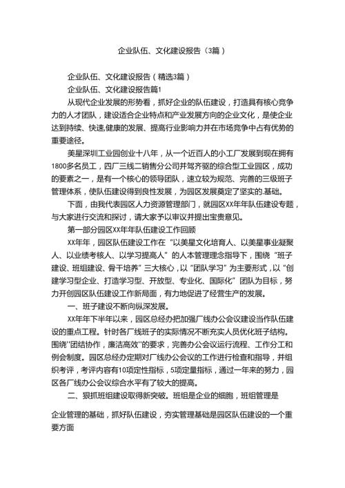 企业队伍、文化建设报告（3篇）.docx