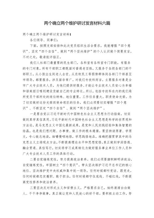 两个确立两个维护研讨发言材料六篇.docx