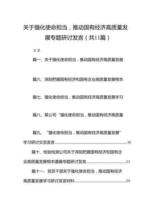 关于强化使命担当推动国有经济高质量发展专题研讨发言11篇供参考.docx