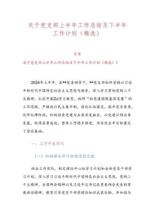 关于党支部上半年工作总结及下半年工作计划（精选）(1).docx
