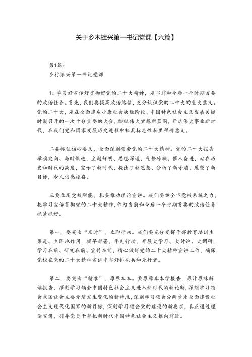 关于乡村振兴第一书记党课【六篇】.docx