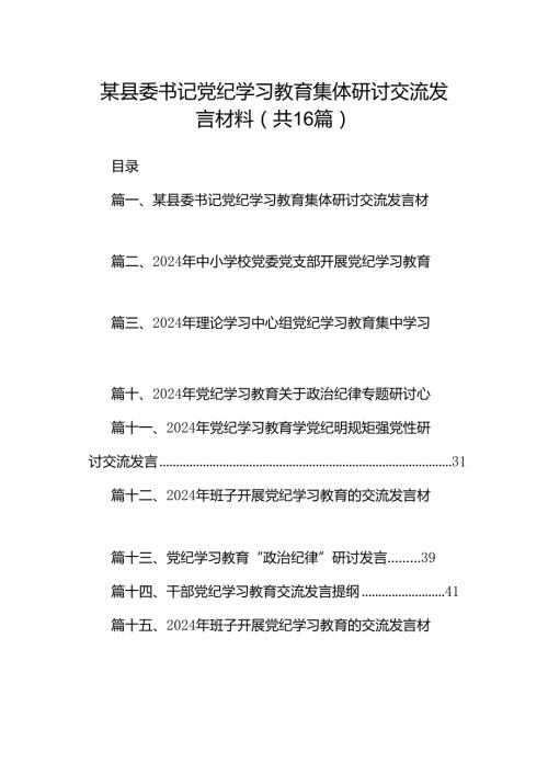某县委书记党纪学习教育集体研讨交流发言材料（共16篇）.docx