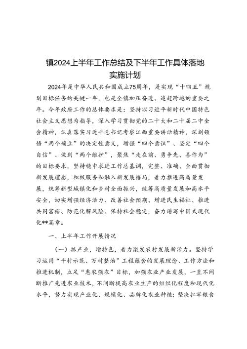 镇2024上半年工作总结及下半年工作计划(1).docx