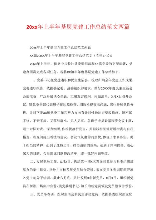 20xx年上半年基层党建工作总结范文两篇.docx
