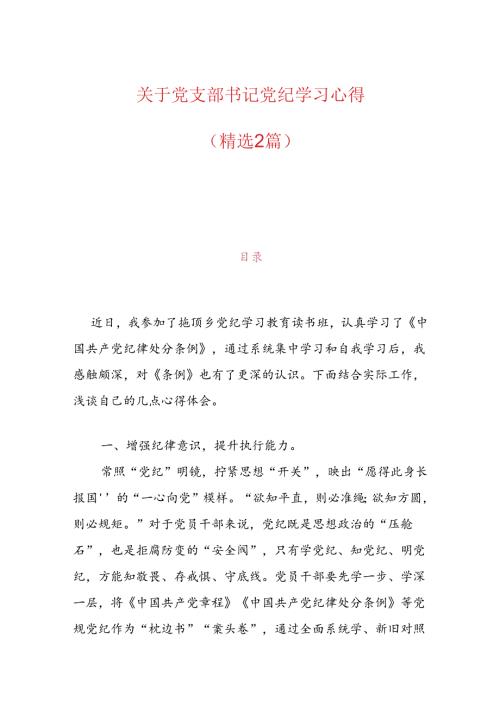 关于党支部书记党纪学习心得（精选2篇）.docx