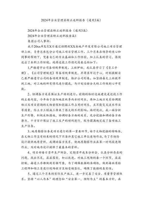 2024年企业管理层转正述职报告（通用3篇）.docx