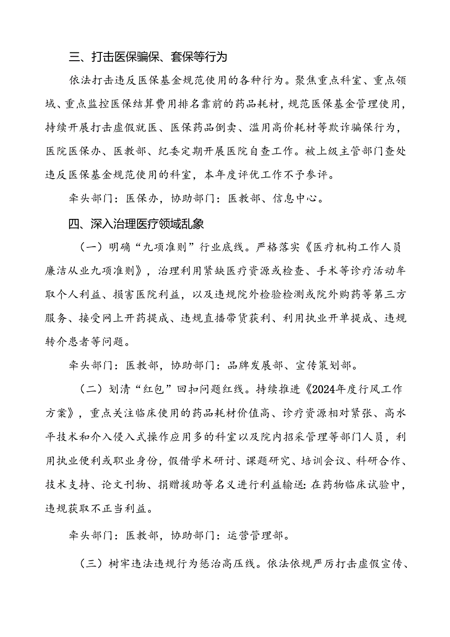 医院2024年预防和纠正医药购销与医疗服务中不正之风的工作方案.docx_第3页