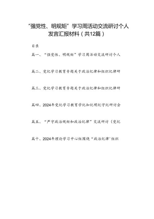 2024“强党性、明规矩”学习周活动交流研讨个人发言汇报材料12篇（精选版）.docx