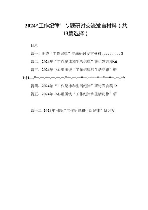2024“工作纪律”专题研讨交流发言材料（共13篇选择）.docx