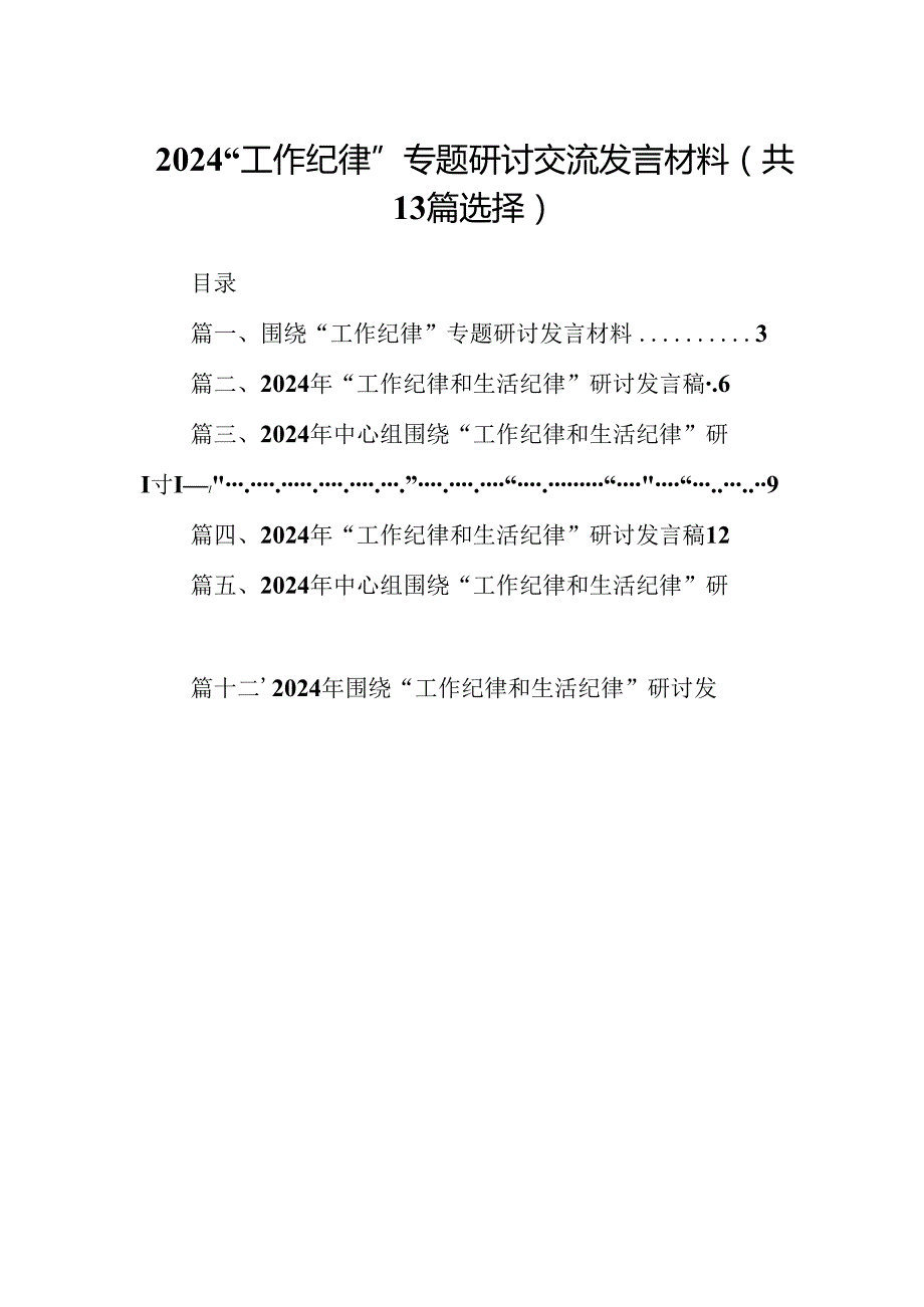 2024“工作纪律”专题研讨交流发言材料（共13篇选择）.docx_第1页