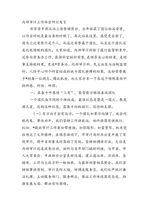 内部审计工作体会研讨发言.docx