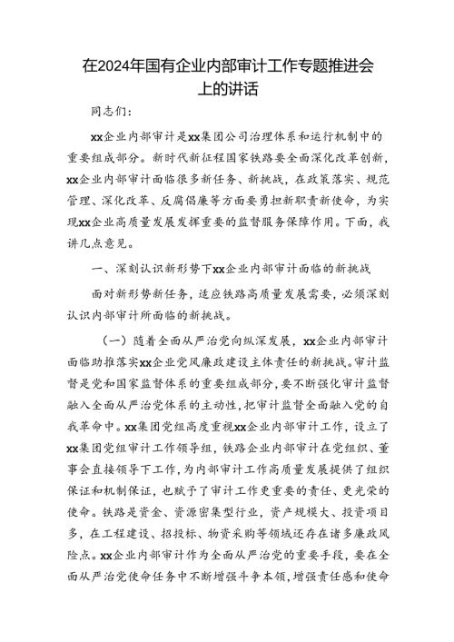 在2024年国企公司内部审计工作专题推进会上的讲话.docx