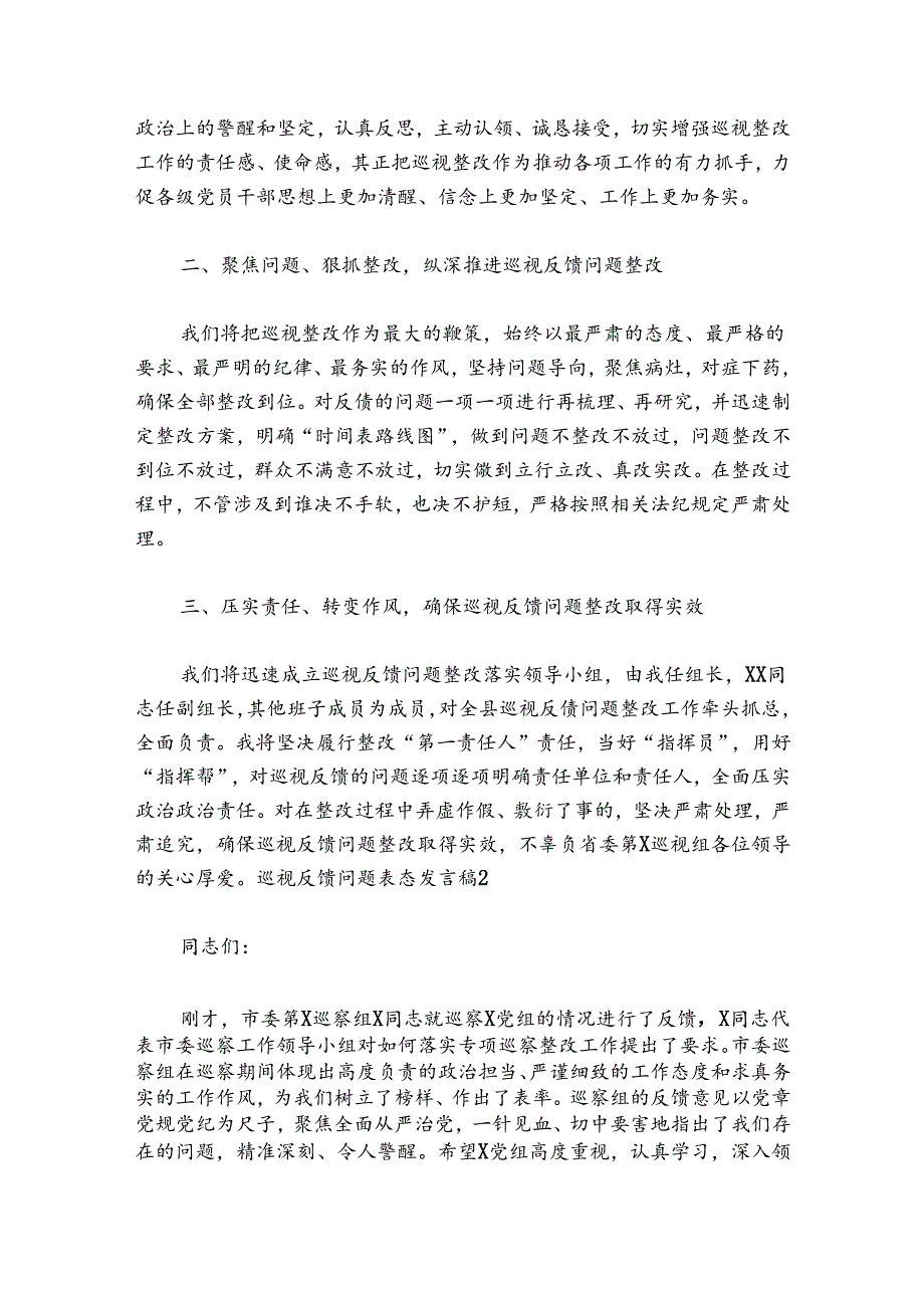 巡视反馈问题表态发言稿集合5篇.docx_第2页