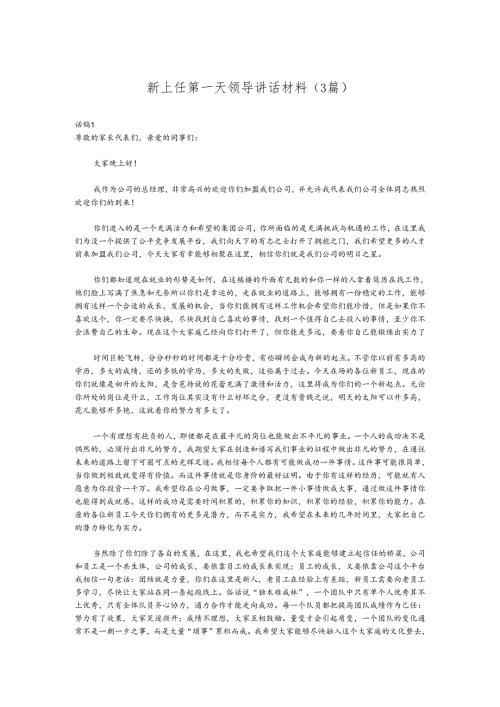（3篇）新上任第一天领导讲话材料.docx