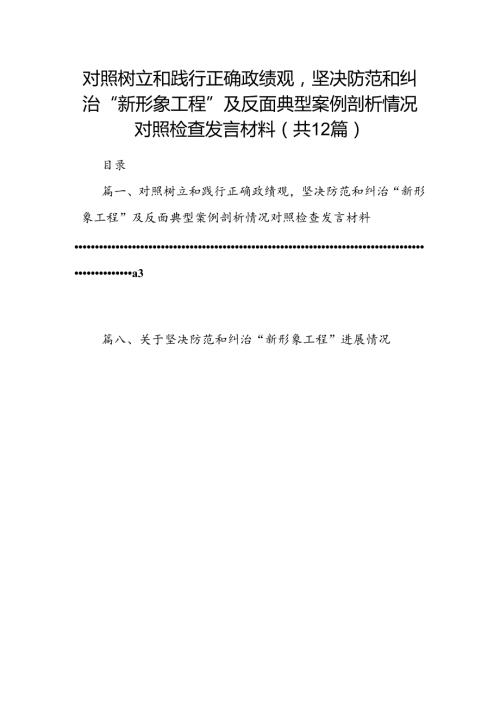 对照树立和践行正确政绩观坚决防范和纠治“新形象工程”及反面典型案例剖析情况对照检查发言材料（共12篇）.docx