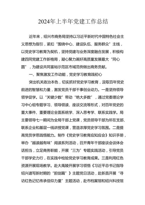 2024年开展《上半年党建》工作总结汇报 （合计9份）.docx