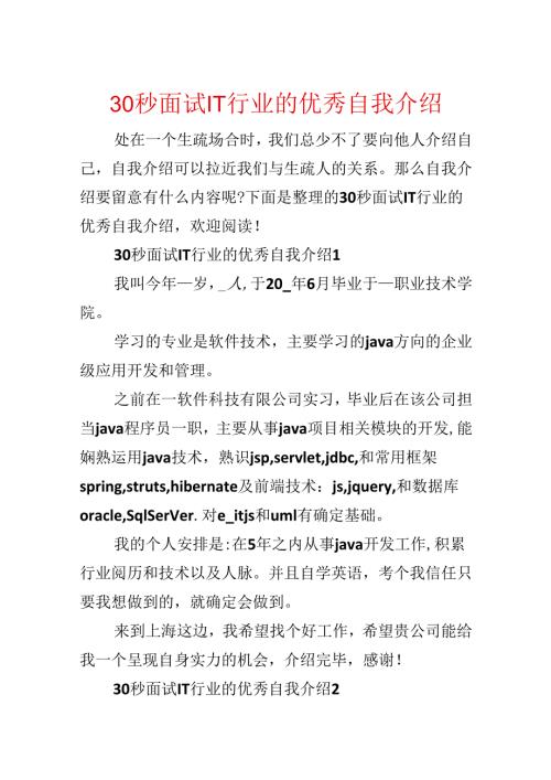 30秒面试IT行业的优秀自我介绍.docx