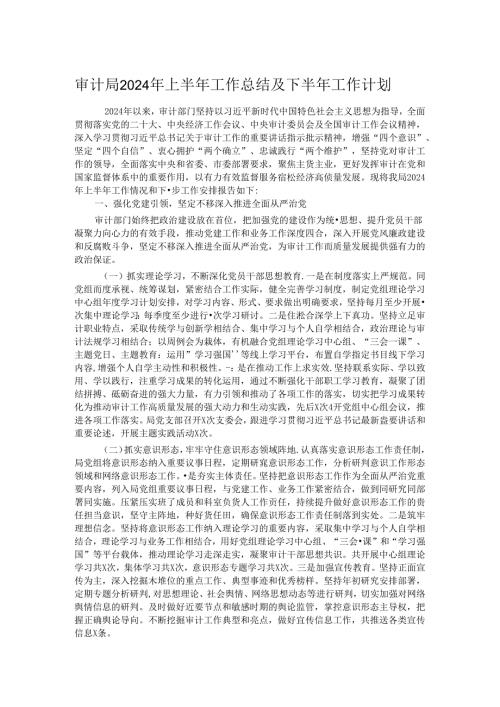 审计局2024年上半年工作总结及下半年工作计划.docx