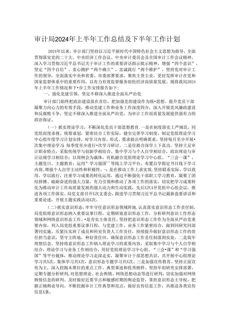 审计局2024年上半年工作总结及下半年工作计划.docx_第1页